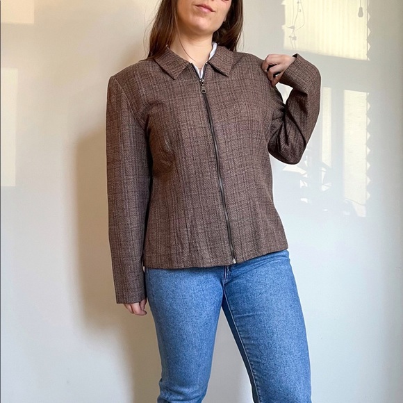 Vintage plaid zip-up collared jacket - Picture 5 of 6